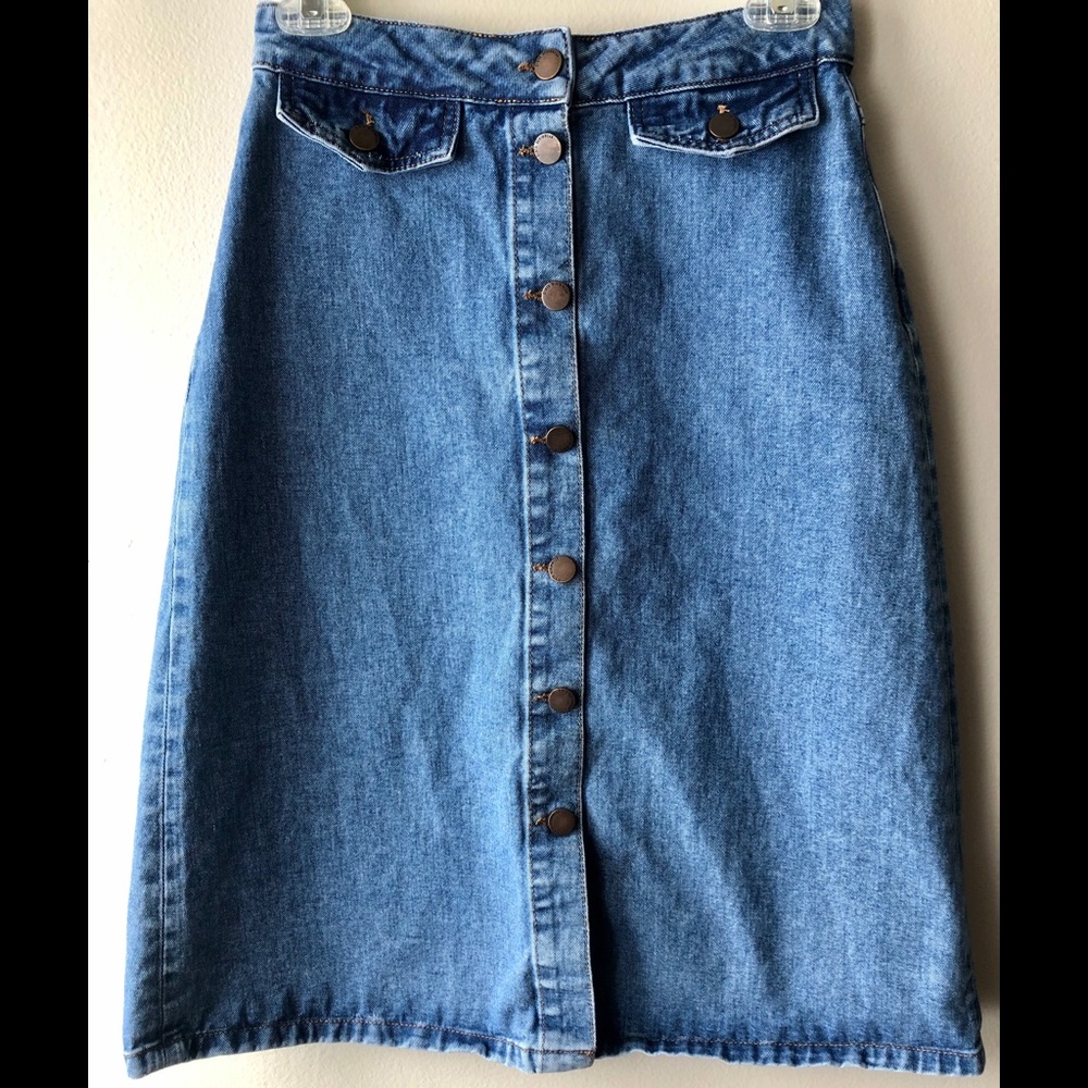 Zara Denim Skirt Button Down High Rise XS Pockets